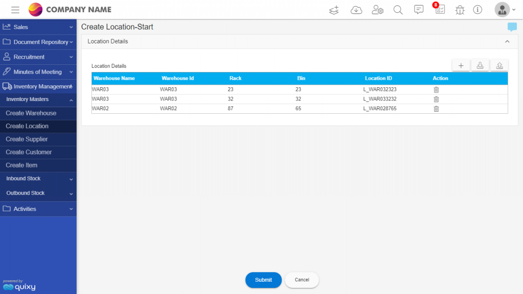 Inventory management app - location