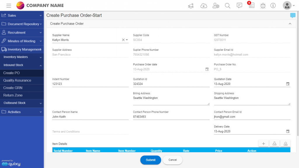 Inventory management app - purchase order