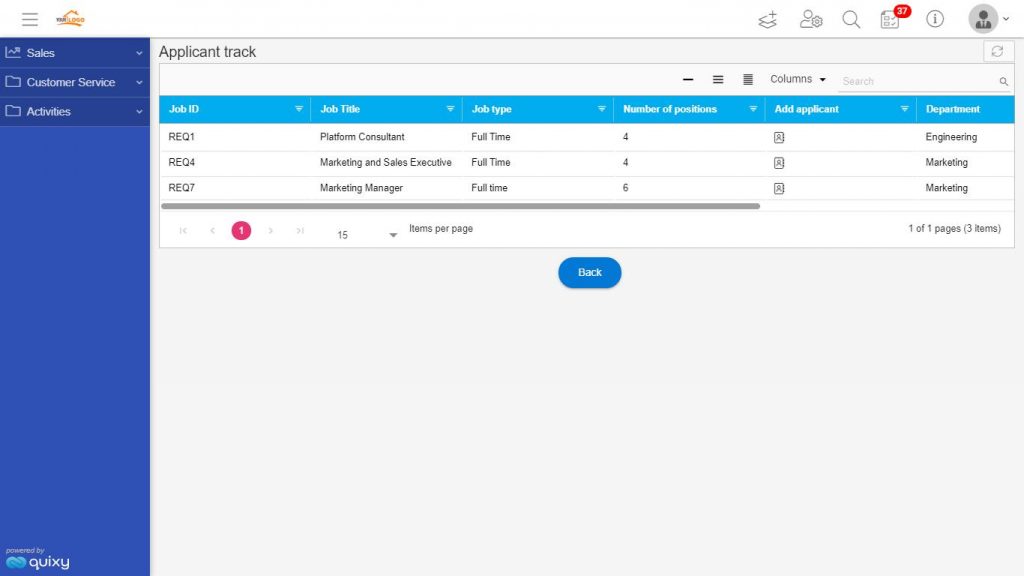 Applicant track snapshot