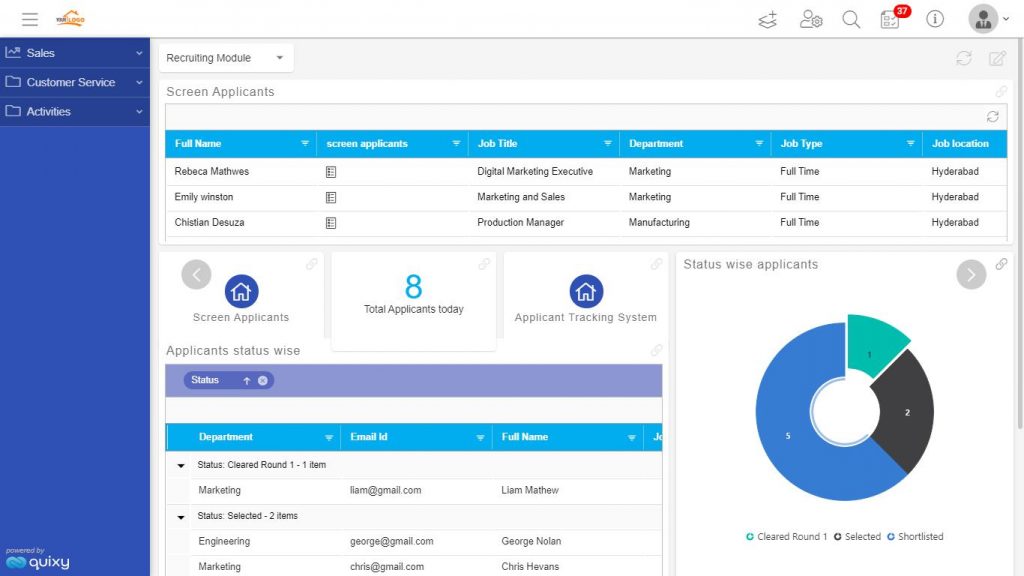 recruitment dashboard snapshot