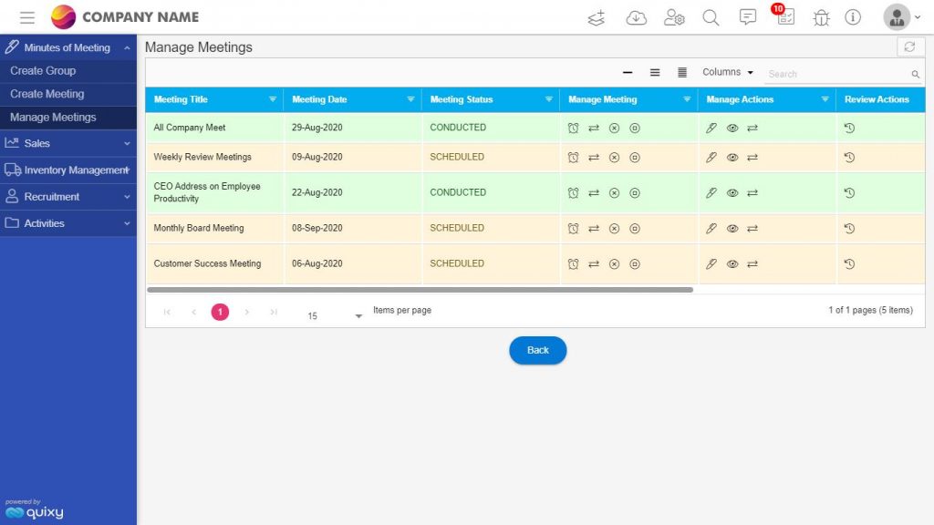 Meeting Management solution - managing