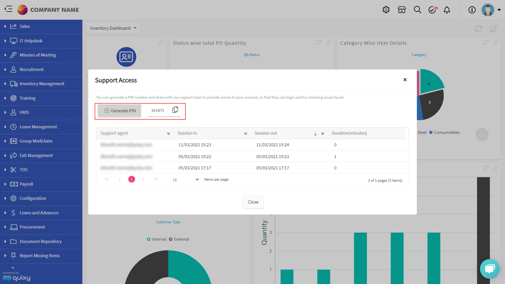 Quixy Generate OTP for secured Customer Support Access 