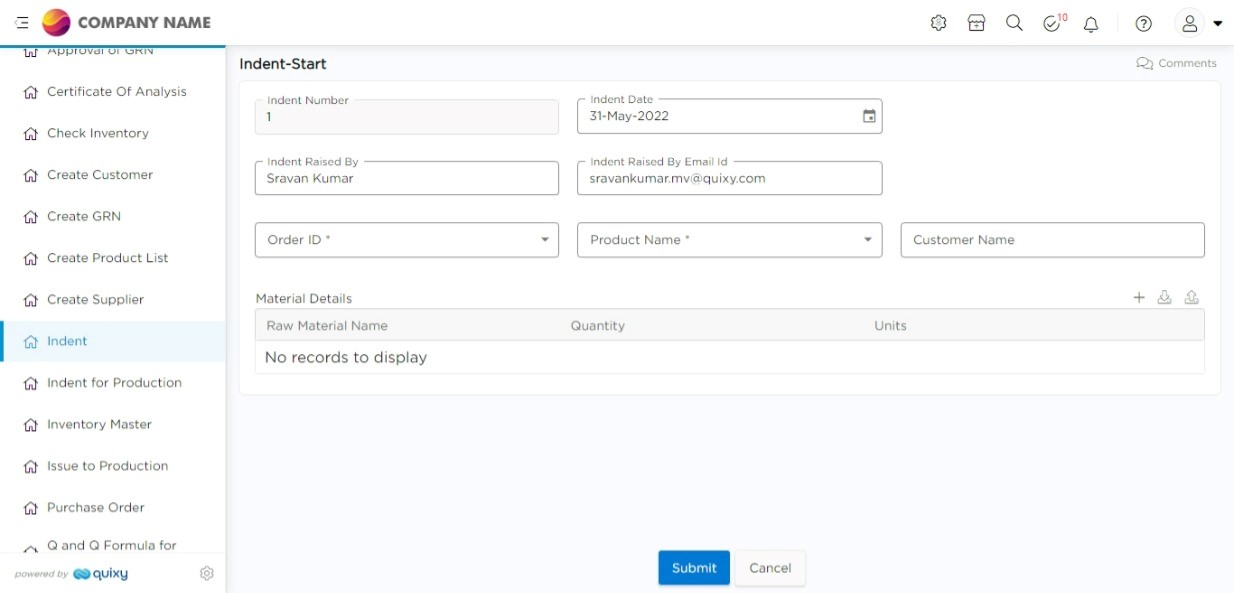 Procurement Process Automation - Indent