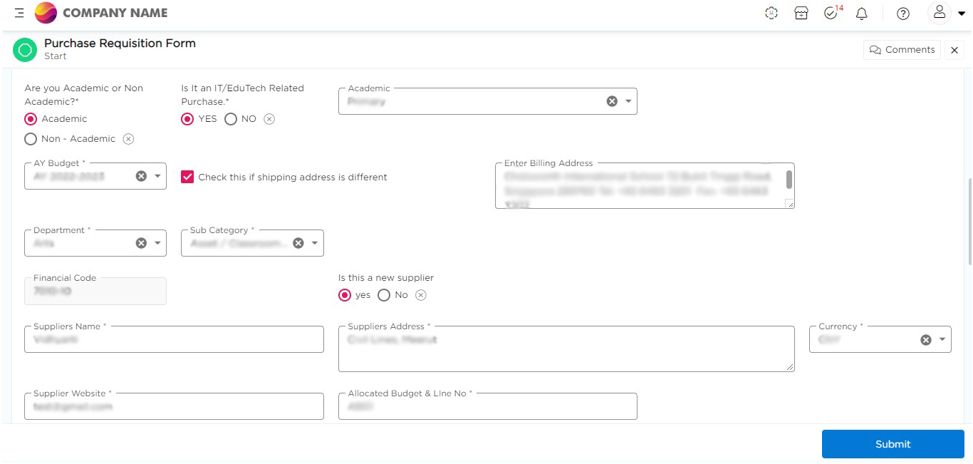 Purchase Requisition Form