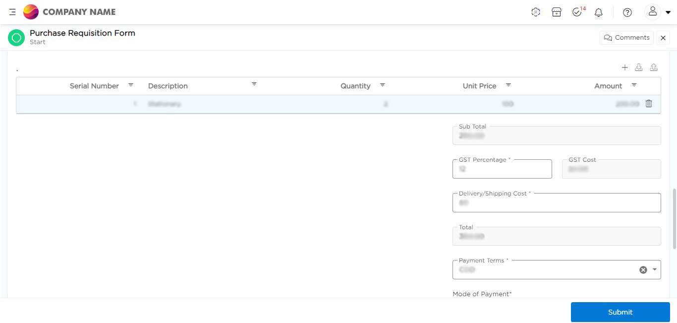 Purchase Requisition Form